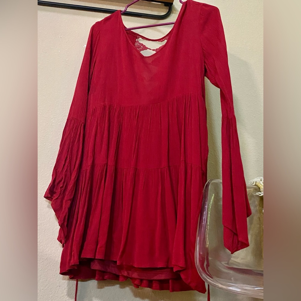 Maroon light weight sun dress with detailed back